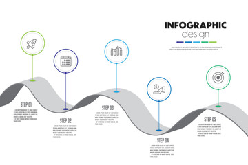 street concept infographic timeline presentations and business concept charts with 5 options