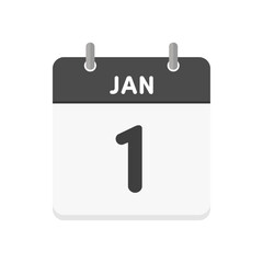 1月1日･JAN1の日めくりカレンダーのアイコン - 1/1の日付入りの白黒の英語の暦