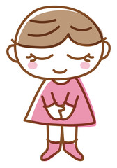 礼儀正しくお辞儀をする可愛い女の子のシンプルな線画キャラクター｜女の子, お辞儀, 礼儀, キャラクター, ベクター