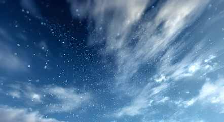 Abstract View of Sparkling Dust Particles Drifting in a Blue Sky with Wispy Clouds