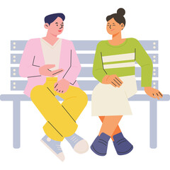 Two People Sitting On A Bench Talking In A Flat Design Style With A Transparent Background
