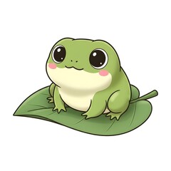 Cute baby frog sitting on a leaf with soft rounded shapes and gentle kawai style cut kawai images jpg