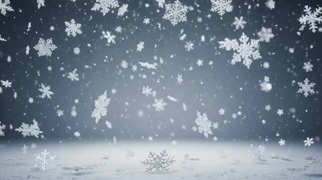 Beautiful Snowflakes Falling on Snow Covered Ground in Winter Background Loop