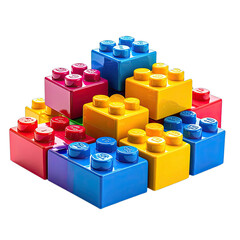 A vibrant pyramid arrangement of primary colored building blocks against a dark background.