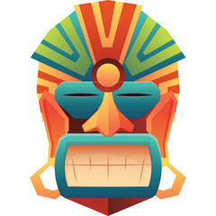 Vibrant Tribal Mask With Bright Colors And Geometric Patterns Isolated On Transparent Background