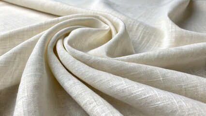 Subtle white linen fabric texture showcasing graceful folds and soft light enhancement