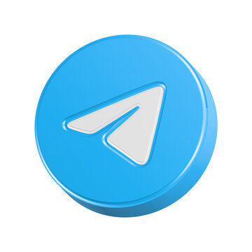 3d rendering icon telegram in blue button