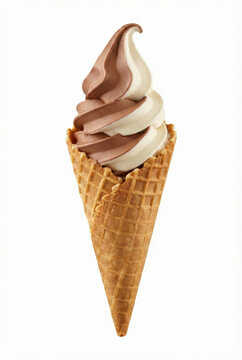 Chocolate vanilla soft serve ice cream isolated on white background