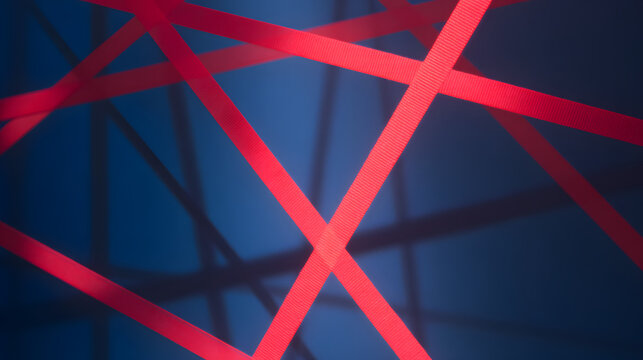 piercing. Sharp red lines piercing through calm blue geometric background. wellbeing guides, coaching materials, designed for mental health education and mindfulness programs.