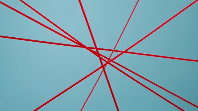 piercing. Sharp red lines piercing through calm blue geometric background. wellbeing guides, coaching materials, designed for mental health education and mindfulness programs.