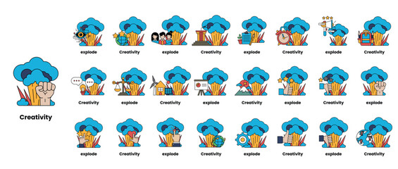 Fototapeta premium set of illustrations in the concept of bombs and creativity in a line style