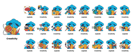 Fototapeta premium set of illustrations in the concept of bombs and creativity in a line style
