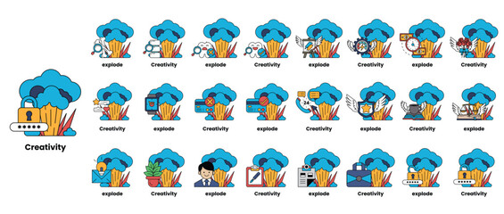 Fototapeta premium set of illustrations in the concept of bombs and creativity in a line style