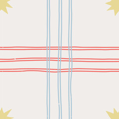 Thin Line Red and Blue Checkered Repeatable Pattern with Star Modern Vintage Vector
