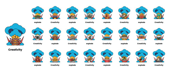 Fototapeta premium set of illustrations in the concept of bombs and creativity in a line style