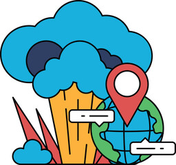 A black and white drawing of a cloud with a broccoli and a globe