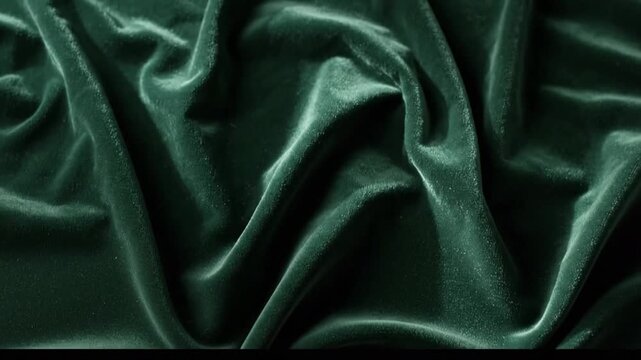 Opulent Dark Green Velvet Fabric with Elegant Drapes and Soft, Luxurious Texture Background