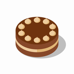 A mouthwatering chocolate cake is featured with beautiful cream peaks on top, showcasing its rich texture and inviting design, perfect for any dessert lover's delight.