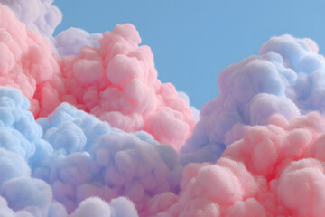 cotton candy fluffy clouds in bright pink and baby blue creating a playful dreamy soft wallpaper