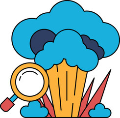 A black and white drawing of a cloud with a magnifying glass in the foreground