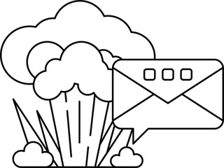 A black and white drawing of a cloud with a large explosion in the middle