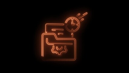 Glowing orange neon data processing icon animation on black background concept of workflow automation - Powered by Adobe