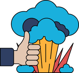 A hand giving a thumbs up to a cloud of smoke