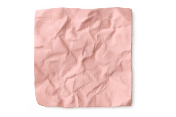 Crumpled pink paper square with wrinkled texture featuring abstract creases and rough irregular edges, transparent background