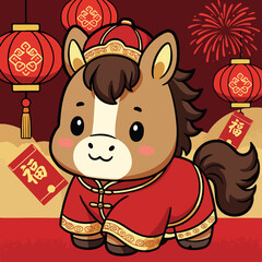 Playful Winking Chinese New Year Horse Illustration