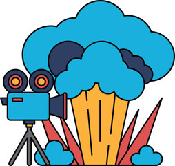 A camera is set up to take a picture of a large explosion