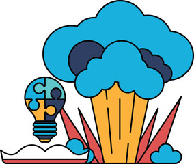 A black and white drawing of a light bulb