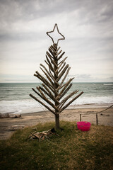 Christmas in the southern hemisphere - outdoor decorations for camping at a New Zealand beach