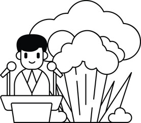 A man is standing in front of a microphone