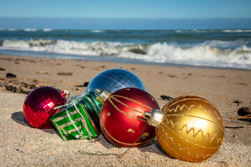 Christmas in the southern hemisphere - outdoor decorations for camping at a New Zealand beach
