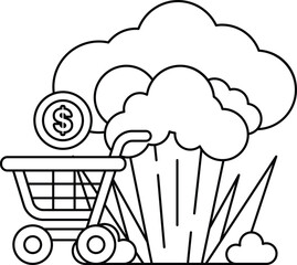 A cartoon of a shopping cart with a dollar bill on it
