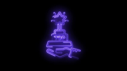 Neon hand presenting star award trophy concept of success and achievement on black background