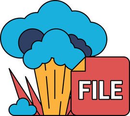 A white and black drawing of a cloud with a file icon on top