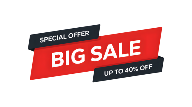 A graphic design with a big sale announcement up to forty percent off on a black background - Powered by Adobe