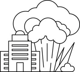 A building is next to a cloud of smoke