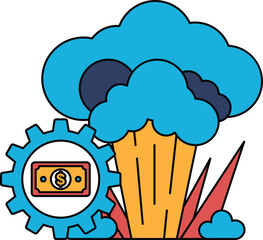 A black and white drawing of a cloud with a dollar bill in the middle