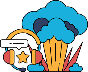 A cartoon drawing of a cloud with a star and a microphone