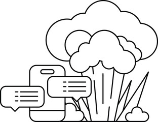 A black and white drawing of a cell phone and a broccoli plant