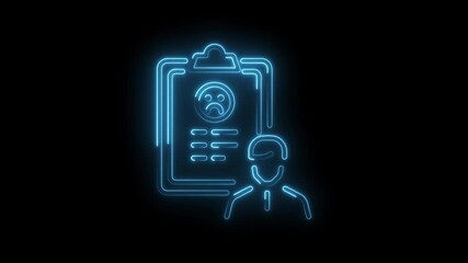 Neon customer feedback form showing user disapproval with client icon on black background