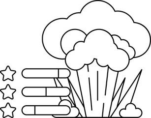 A white and black drawing of a cloud with a star and a firework