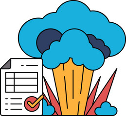 A black and white drawing of a cloud with a paper with a check mark on it