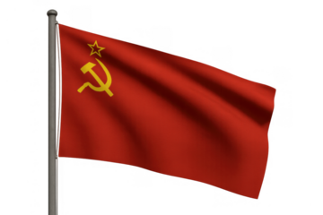 Soviet union flag waving, representing ussr history, communism, and cold war politics, with hammer and sickle symbol
