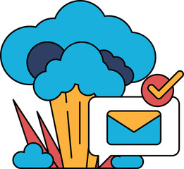 A black and white drawing of a cloud with a large green broccoli in the middle