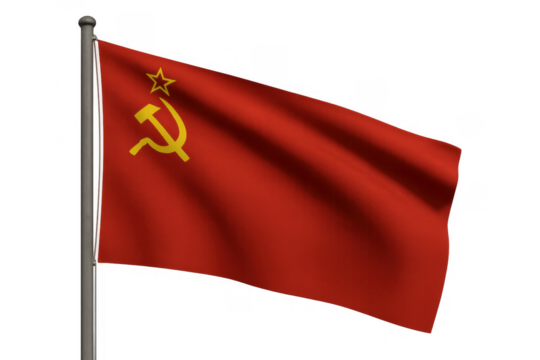 Soviet union flag waving, representing ussr history, communism, and cold war politics, with hammer and sickle symbol