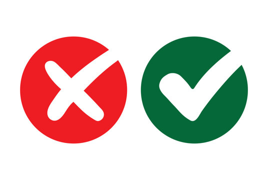 check mark icons. green check mark and red cross mark icon set. green tick and red x. symbols of approval and Decline, vector illustration