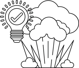 A light bulb is shown with a check mark on it, and a cloud is shown above it